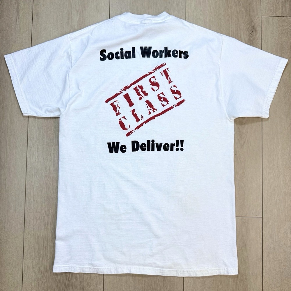 Y2K Social Workers‎ First Class Graphic T Shirt White March 2000 Social Work Tee